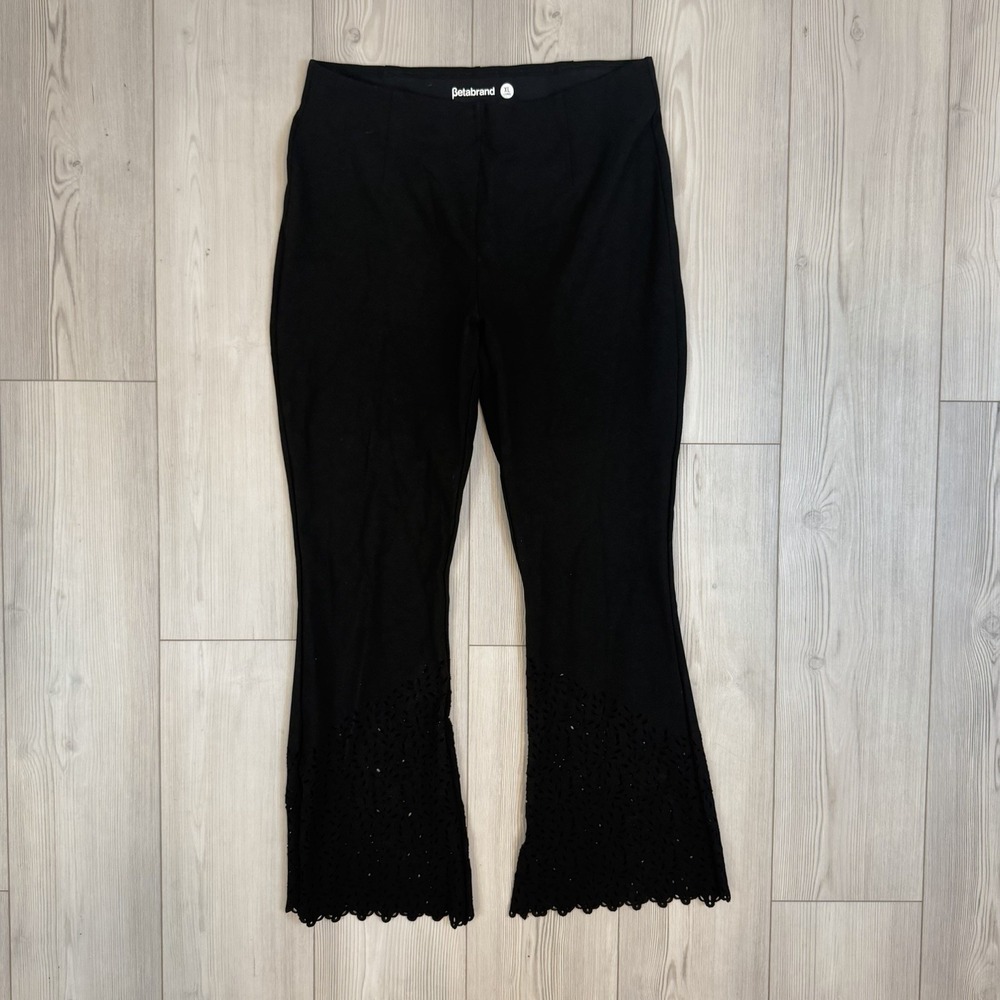 Betabrand XL Long Black Eyelet Hem Pull On Dress Pants Thick Ponte Knit